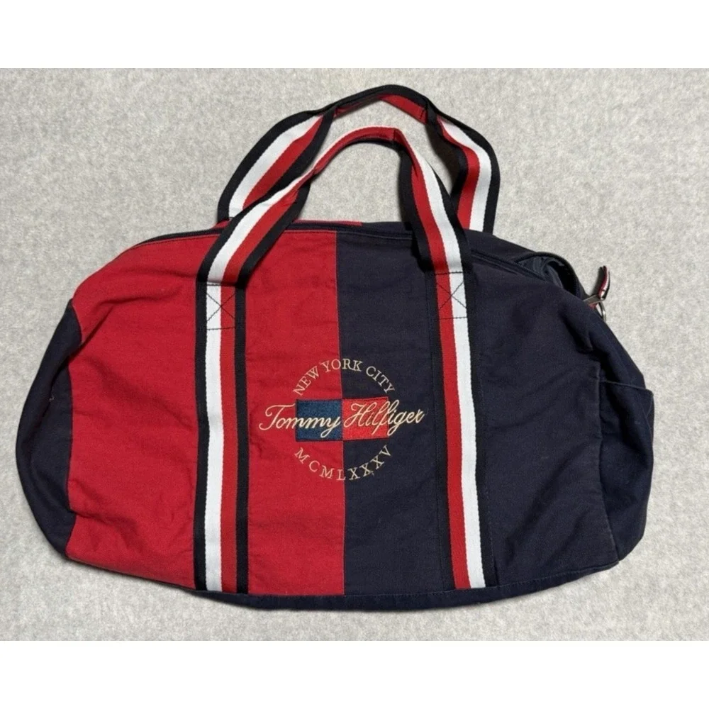 Tommy Hilfiger Duffle Bag Red Blue Color Block Tote
